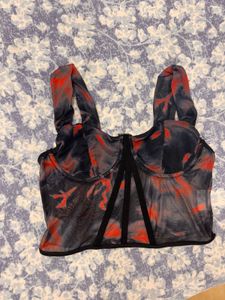 Red & Black Tie-Dye Corset Top