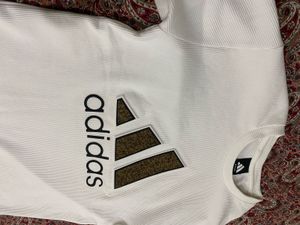 Adidas White Ribbed Logo T-Shirt