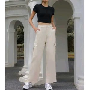 Wide Leg Beige Cargo Pants