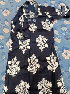 Navy Blue Floral Print Kurta with pant