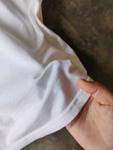 White V-Neck T-Shirt with Text Detail