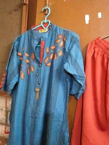 Blue Kurta Set with Red Pants