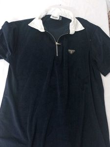 PRADA Milano Navy Blue Zip Neck Shirt