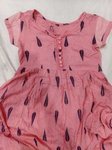 Pink Kurta with Purple Leaf Print