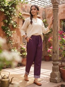 BulBul Plum Salwar Pants with Embroidered Hem