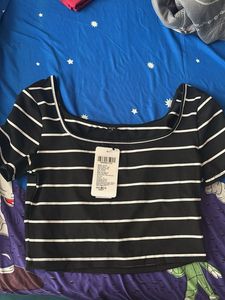 Striped Square Neck Crop Top