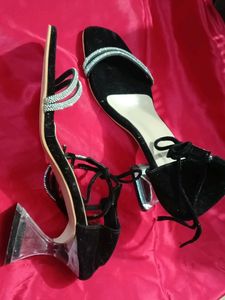 Sparkling Black Heeled Sandals