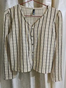Cream &amp; Black Striped Button-Up Top