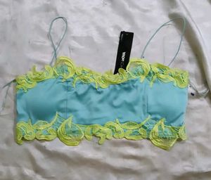 Blue Satin Lace Crop Top