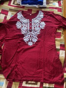 Maroon Kurta with White Embroidery