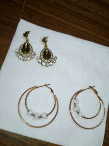 Chic Gold Tone Hoop & Drop Earrings Set