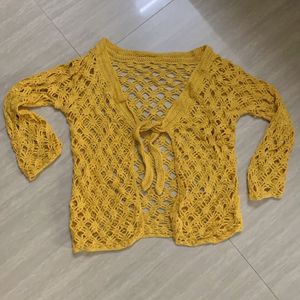 Vintage Crochet Mustard Yellow Cardigan