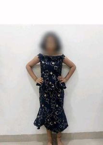 Stylish Navy Blue Dress with Geometric Print