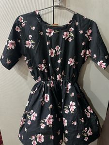 Black Floral Short Jumpsuit