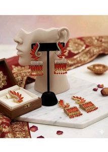 Elegant Red &amp; Gold Jhumka Earrings