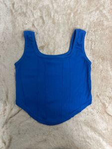 Blue Ribbed Corset Top