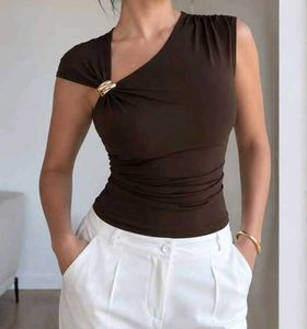 Chic Brown One-Shoulder Ruched Top