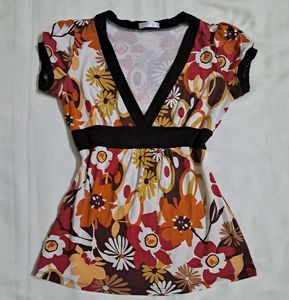 Y2k Vintage 2000s Retro Floral V-Neck Babydoll Top