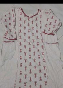 White & Pink Block Print Kurta