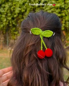 Crocheted Cherry Hair Clips