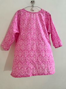 Vibrant Pink Block Print Kurta