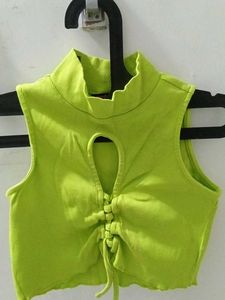 Neon Green Ribbed Cut-Out Top
