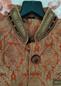 Boy's Orange Brocade Sherwani