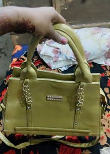 Chic Olive Green Handbag with Gold Chains