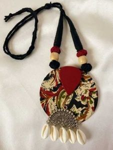 Handcrafted Fabric Pendant Necklace with Shells