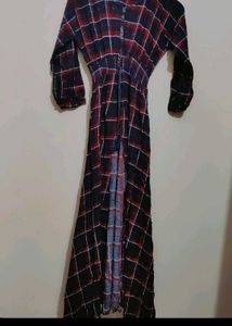 Navy Blue & Red Check Print Long Kurti 12-14 Year
