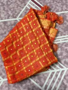 Vintage Orange Scarf with Gold Weave
