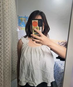 Light Blue Ruffle Strap Square Neck Top