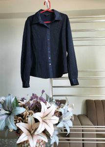 Navy Button-Down Blouse