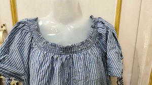 Blue Striped Off-Shoulder Dress