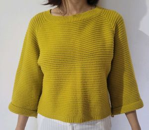 Yellow Ribbed Knit Cropped Sweater