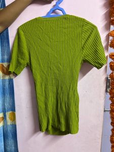 Lime Green Ribbed Wrap Top