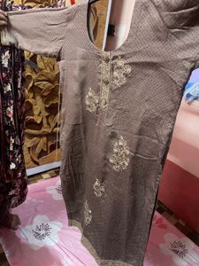 Elegant Brown Kurta Set with Gold Embellishments
