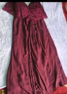 Elegant Burgundy Lace Gown