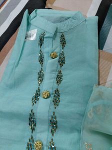 🩵pakistani suit set with sequence dupatta work