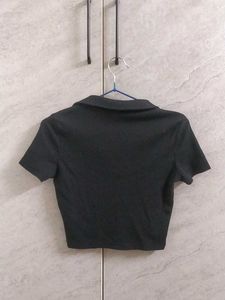 Black Cropped Polo Shirt