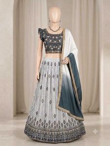 Elegant Grey Embroidered Lehenga Choli Set