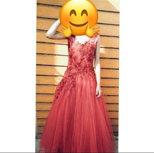 Red Floral Embroidered Gown