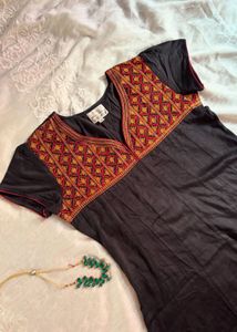 Embroidered Black Kurta