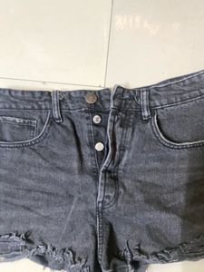 Distressed Black Denim Shorts