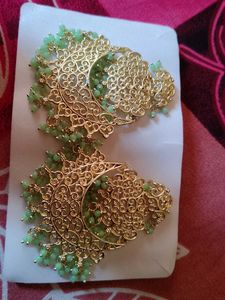 Stunning Gold-toned Earrings with Green Beads
