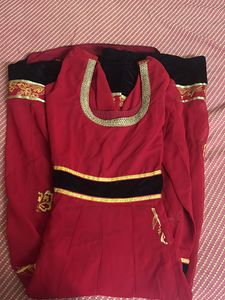 Very Beautifull Red Color Anarkali With Gold Print