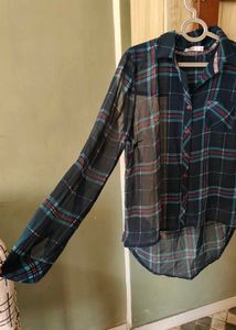 Plaid Sheer Button-Down Top
