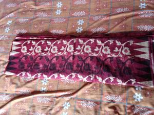 Maroon &amp; orange and black Floral Printed Saree wit