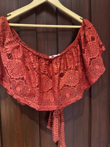 Boho Off-Shoulder Lace Crop Top