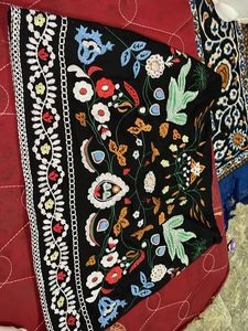 Embroidered Black A-Line Skirt